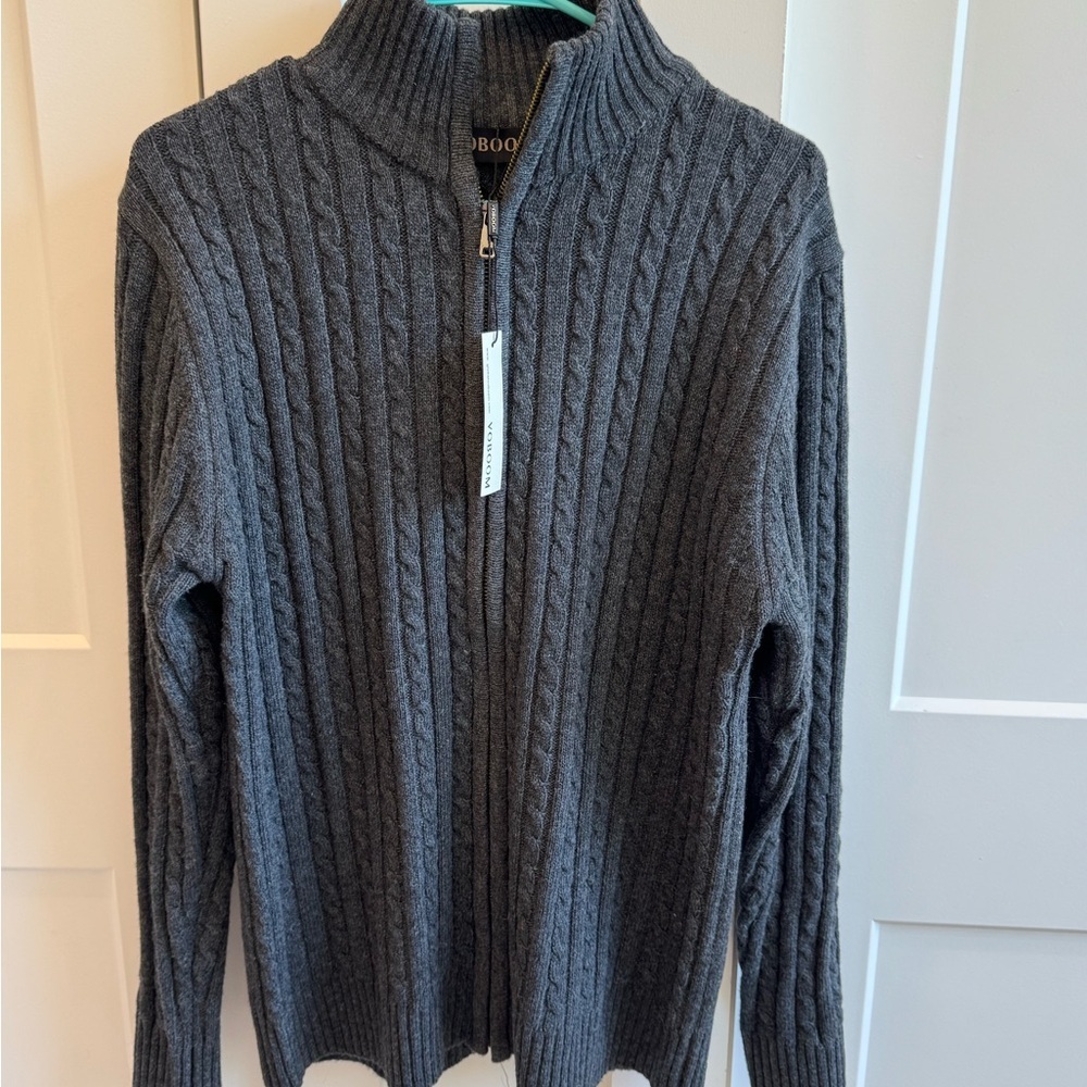 NWT Men’s Voboom Gray Cable Knit Sweater Full Zip
